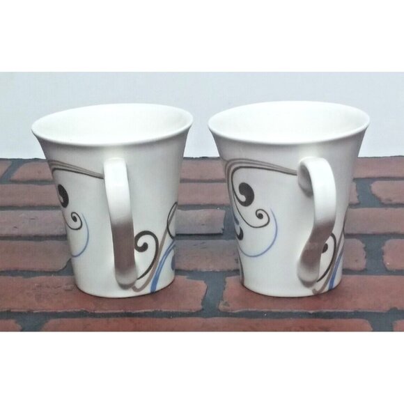 2 Coventry Coffee Mugs Porcelain Fine China CHOCO SCROLL beige blue brown PRETTY - Picture 6 of 9